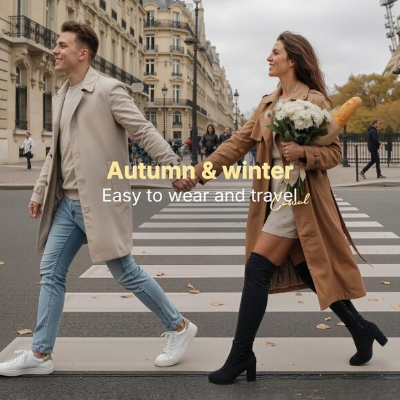 Women's Black Suede Chunky Heels Zipper Over The Knee High Adjustable Boots - Picture 9 of 9